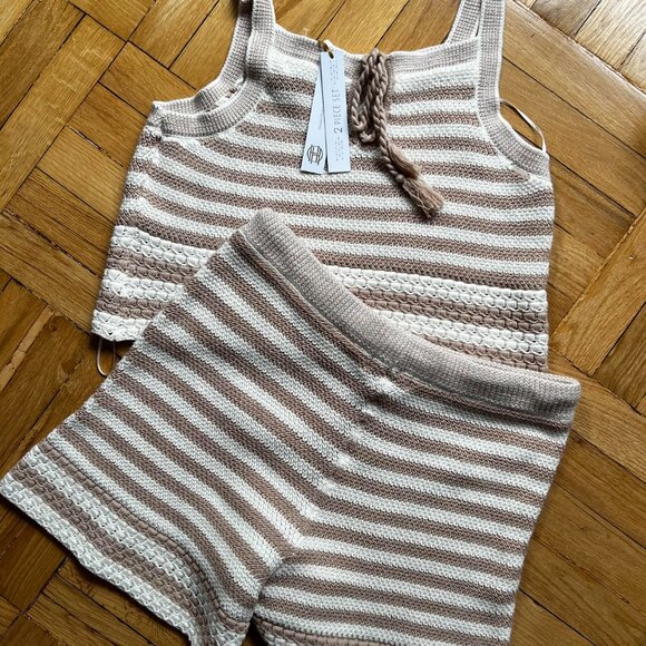 ☀️ NWT House of Harlow 1960 - Size M -Women Crochet Top+Short Beige and white ☀️ - Picture 2 of 8